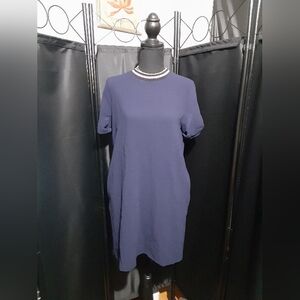 Theory Blue Garment Dress Short Sleeve Nautica Stripe Collar Pockets Size S